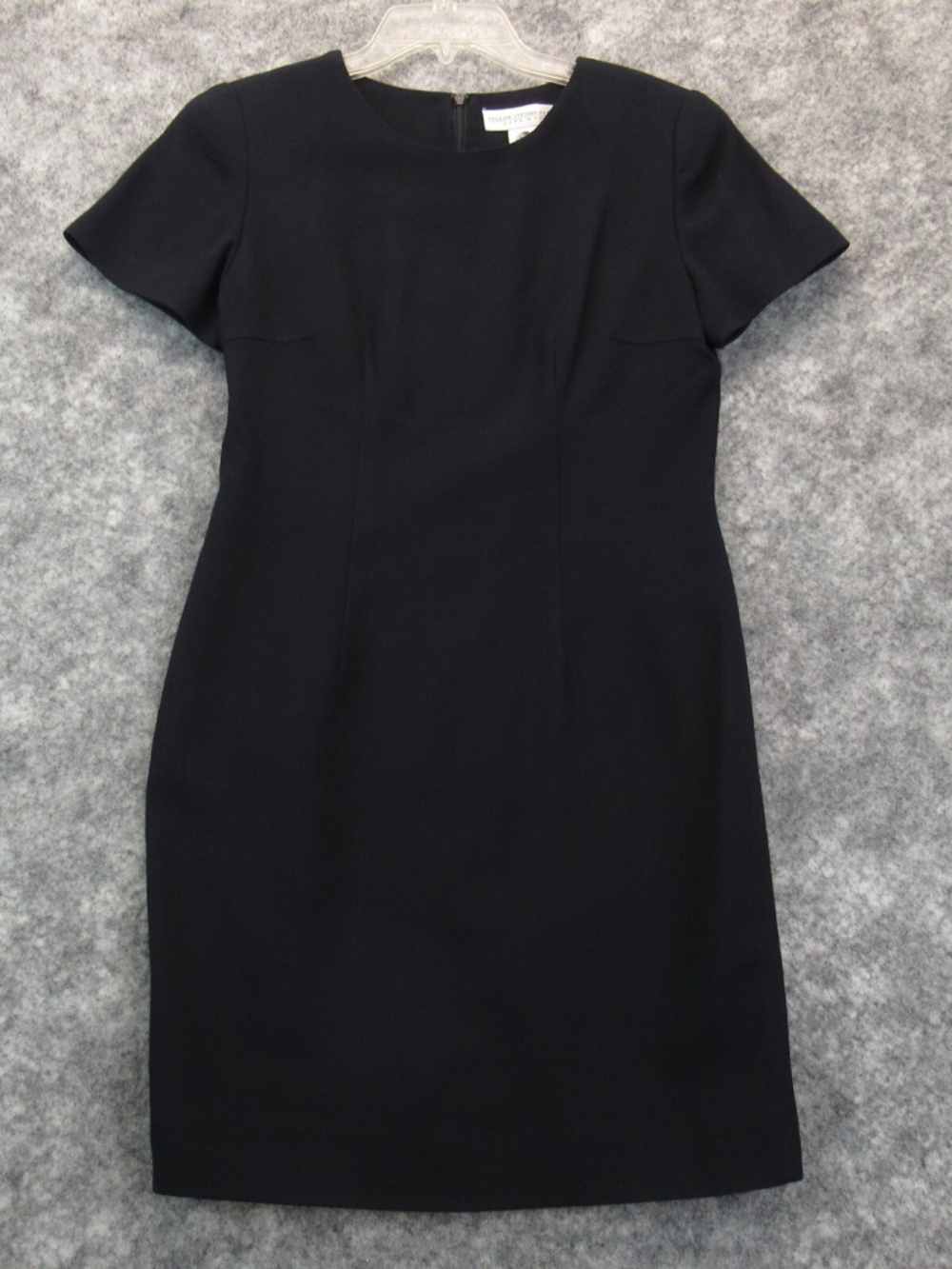 Valerie Stevens Dress Women Black Pure Wool Shirt Sleeve Back Zip Sheath
